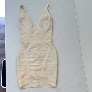 Herve Leger Cream Bandage Mini Dress